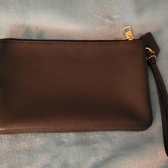 Coach Dark Blue Leather Wristlet With Double Zippers